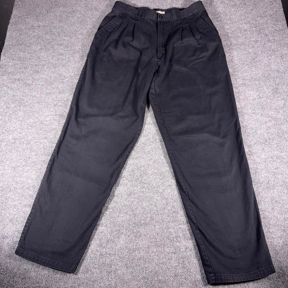 Vintage Bugle Boy Company Mens 34x32 Black Pleated Cotton Chino Pants Trousers